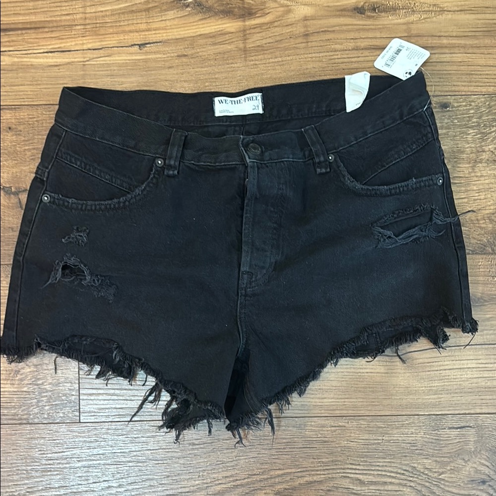 We The Free Black Ripped Jean Shorts